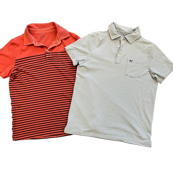 Vineyard Vines Boys Cotton Edgartown Striped Polo Shirt Lot Large - Picture 1 of 5
